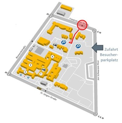 Eine grafische Darstellung der Baustelle. Edingeteichnet ist die Sperrung der Friedrich Karls Straße