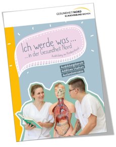 Titelbild der Broschüre - zwei Auszubildende in der Pflege