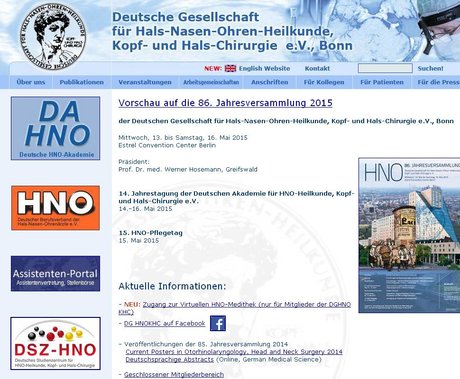 Foto der Webseite: Deutsche Gesellschaft für Hals-Nasen-Ohren-Heilkunde, Kopf-und Hals-Chirurgie e.V. Bonn | http://www.hno.org