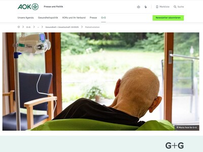 Foto der Webseite des AOK Magazin - Patient auf der Palliativstation