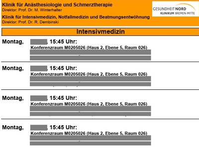 Fortbildung Montag 15:45 Uhr Ebene 5, Raum 026
