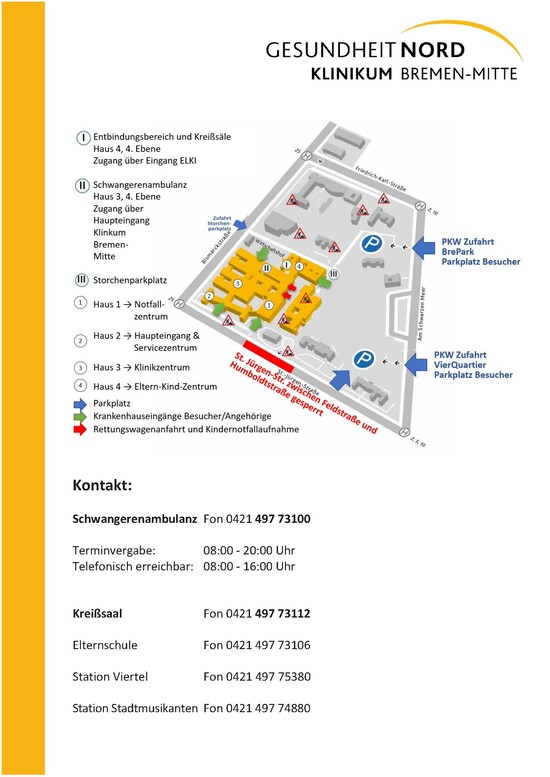 Foto vom Lageplan der Geburtshilfe