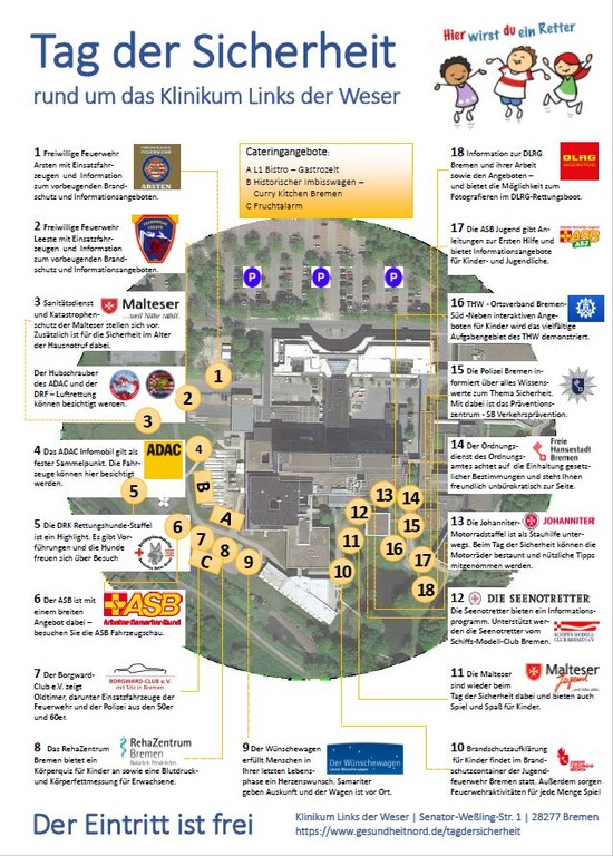 Lageplan rund um das Klinikum mit 18 Unterpunkten