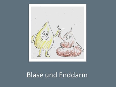 Kinderbild mit dem Schriftzug Blase und Enddarm