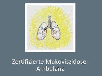 Kinderbidl mit dem Schriftzug Zertifizierte Mukoviszidose-Ambulanz