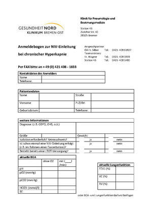 Foto vom Anmeldebogen zur NIV-Einleitung