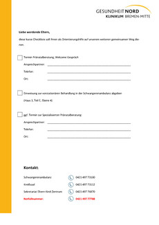 Checkliste soll Ihnen als Orientierungshilfe auf unserem weiteren gemeinsamen Weg