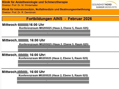 Fortbildung Mittwoch 16:00 Uhr Ebene 5, Raum 026
