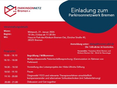 Foto der Einladung zum Parkinsonnetzwerk - der Text ist auch auf der Homepage abgebildet
