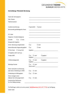 Anmeldebogen pränatale Beratung